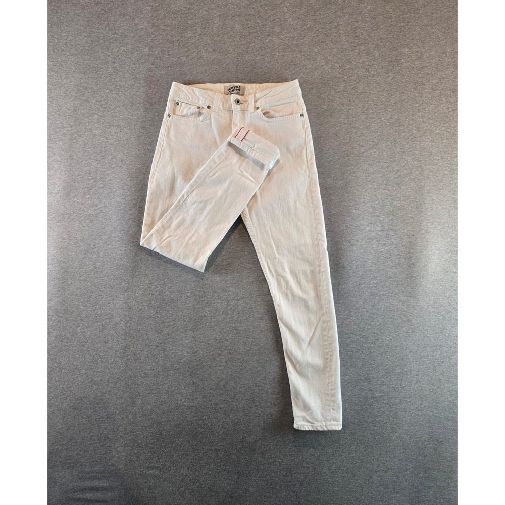 Naked & Famous The Boyfriend Jeans Womens 26 28x30 White Stretch Selvedge Denim